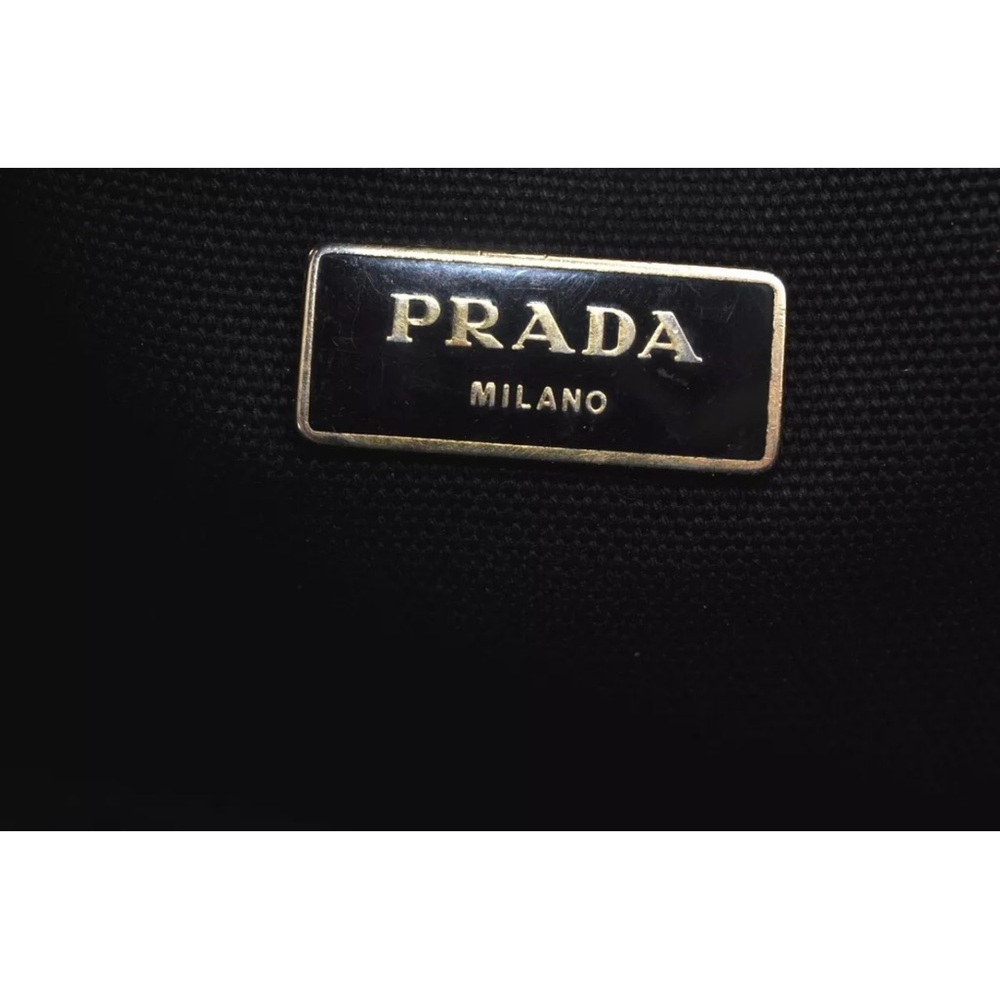 Authentic PRADA Canapa Canvas Shoulder Hand Bag Purse Black small size tote - Picture 11 of 17